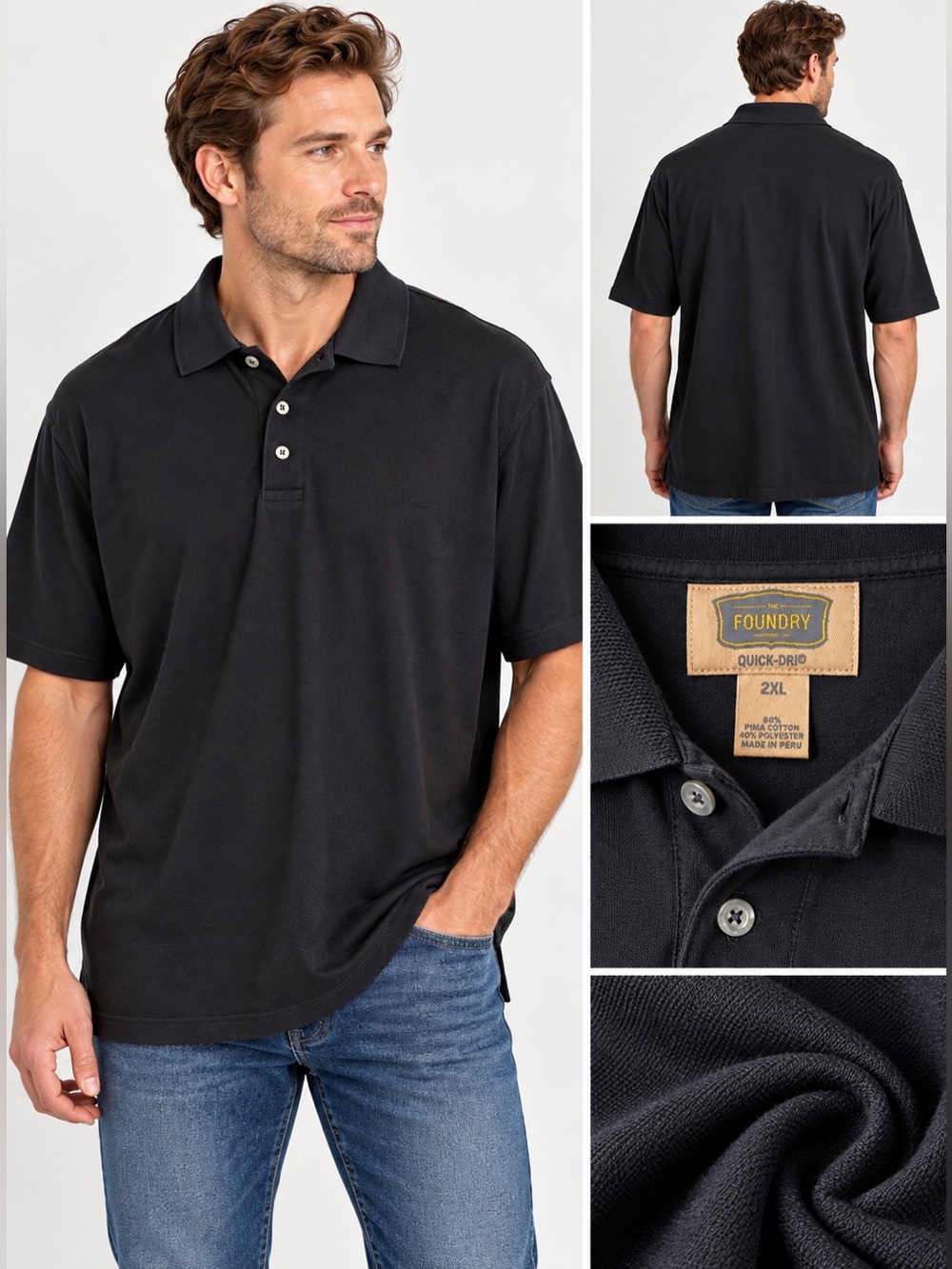 The Foundry Men’s Black Quick-Dri Pima Cotton Polo 2XL